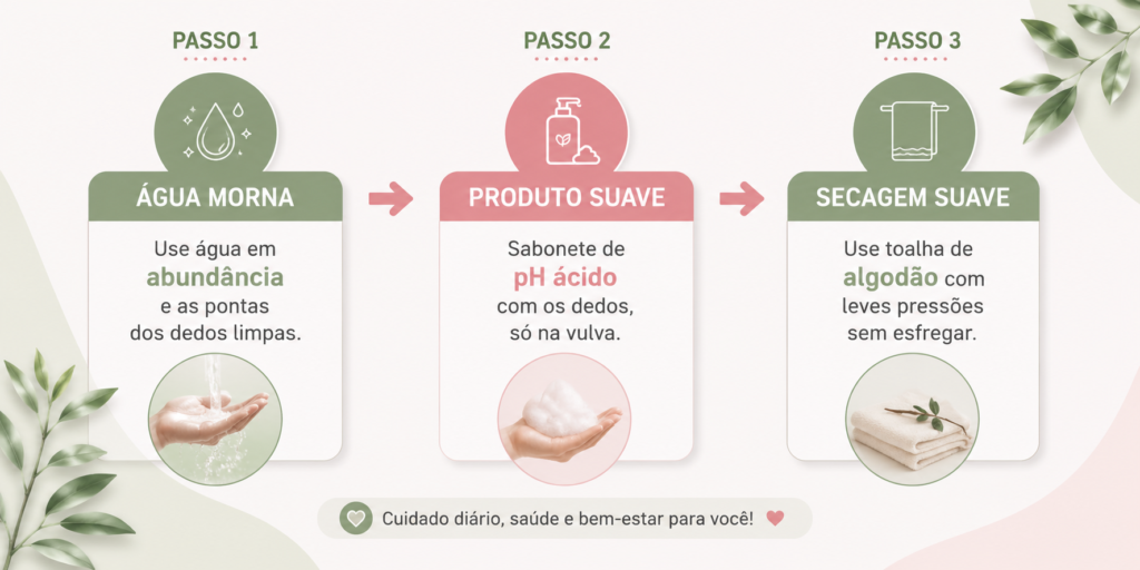 Guia de cuidados Higiene Íntima passo a passo.