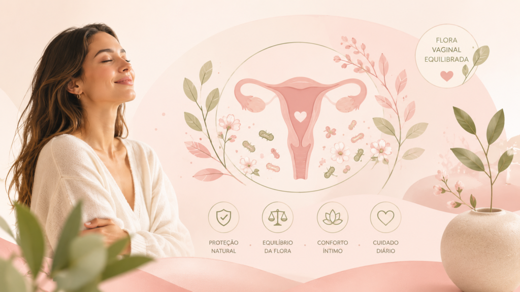 Ilustração conceitual e delicada representando a saúde da flora vaginal para o artigo sobre Candidíase ou Vaginose