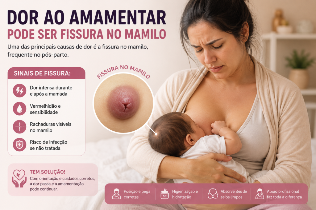 imagem mostrando a Dor ao Amamentar Fissura no Mamilo