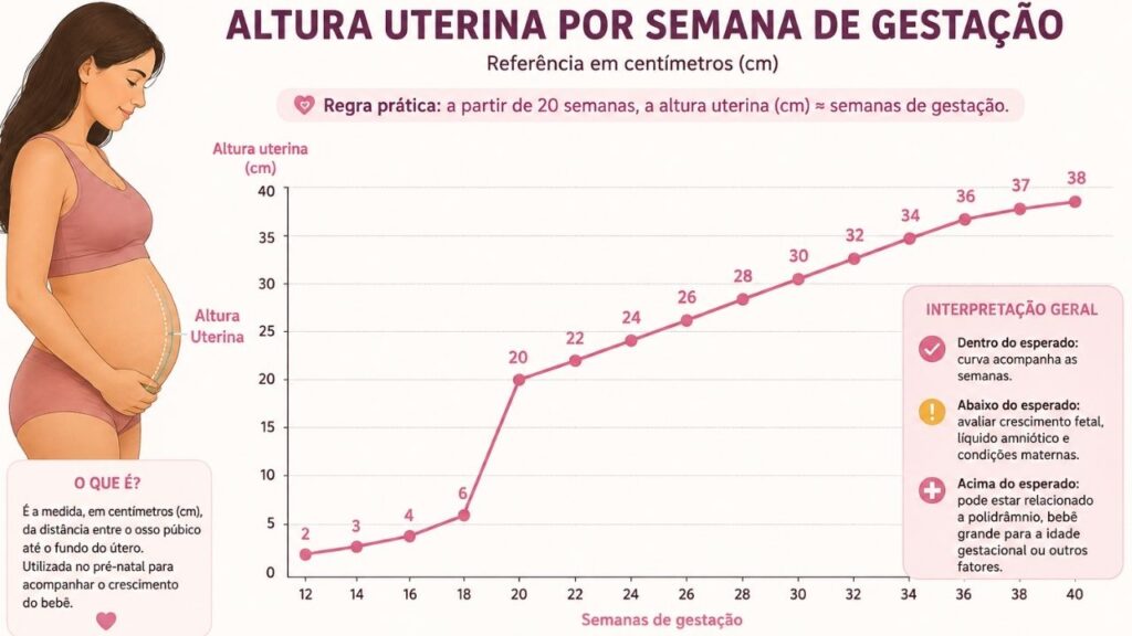 Gráfico ilustrativo da curva de altura uterina por semana de gestação