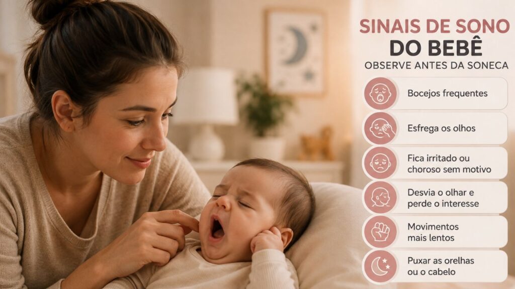 Mãe observando sinais de sono do bebê antes da soneca depois de ver Tabela de Sono do Bebê