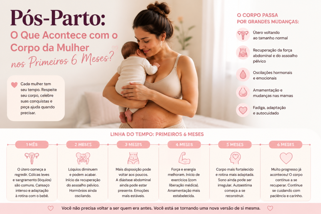 imagem explicando o Pós-Parto O Que Acontece com o Corpo da Mulher nos Primeiros 6 Meses