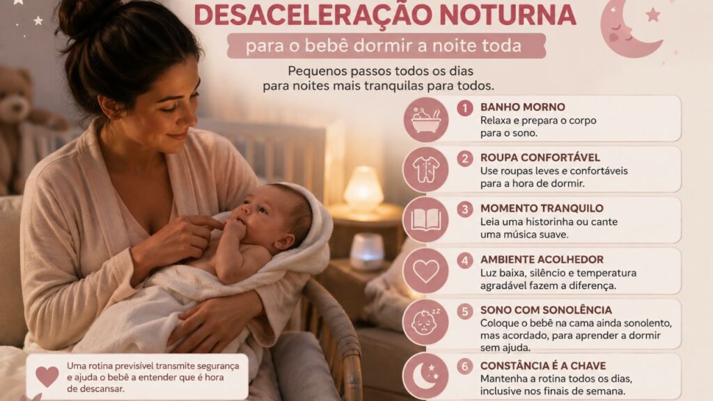 Rotina de desaceleração noturna para o bebê dormir a noite toda